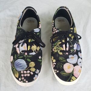 Keds X Rifle Paper Champion 10 WIDE Black Botanical Floral with Blue